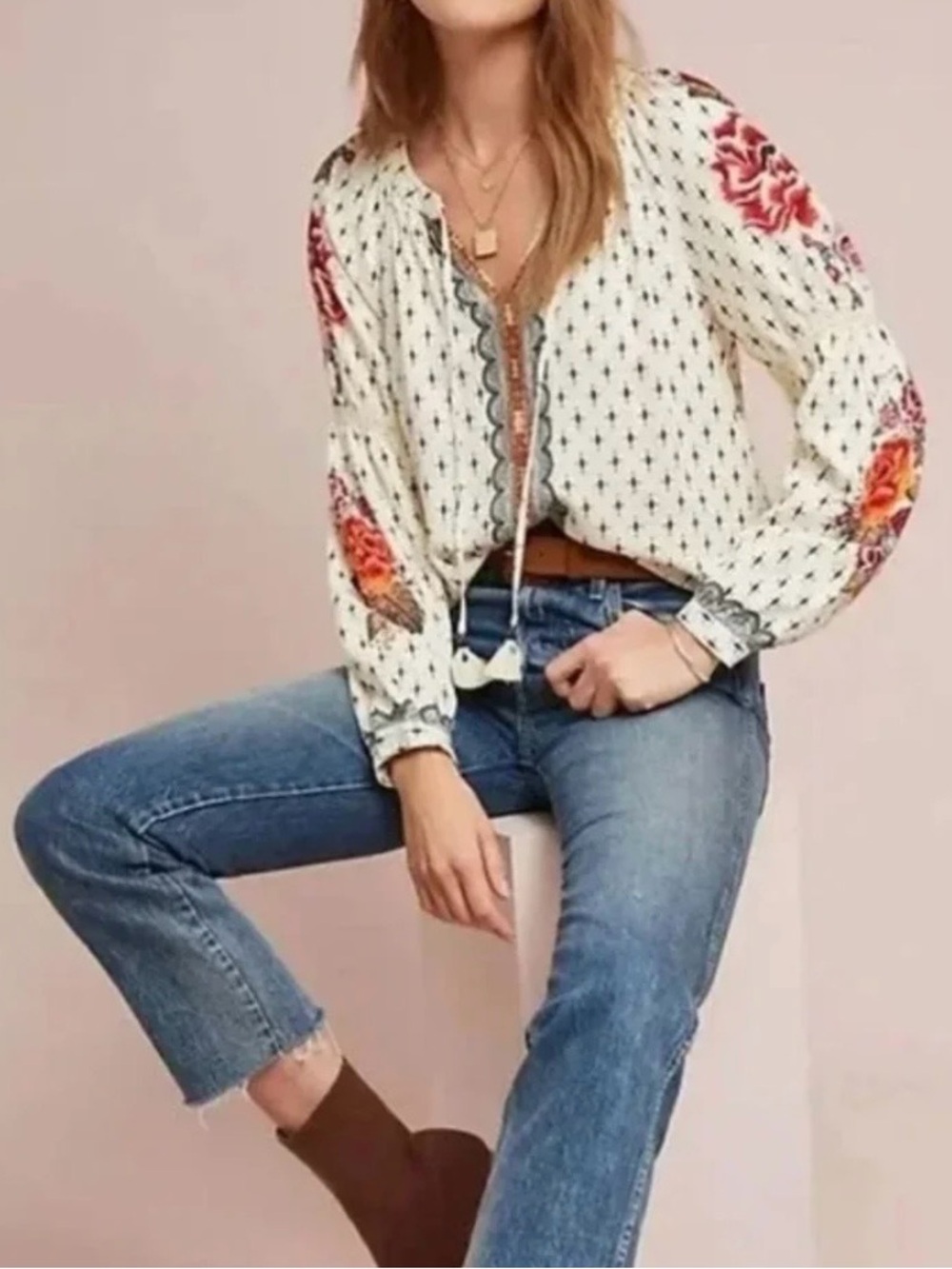 Farm Rio Anthropologie | Women’s Cream Rio De Janeiro Diana Boho Peasant Top L